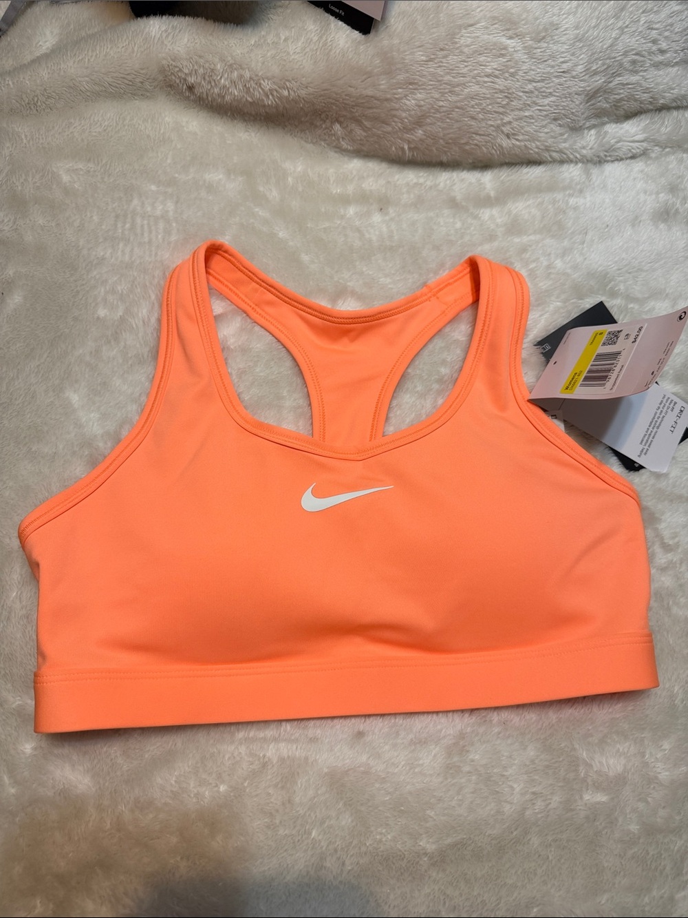Nike Coral Orange Racerback Sports Bra with White Swoosh